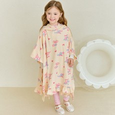 hejmini 女童款漂亮櫻桃荷葉邊連帽沙灘長袍