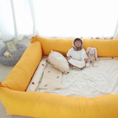 아이레빗 유아용 범퍼 쿠션 커버 솜포함 2종 x 2p 세트, 머스타드