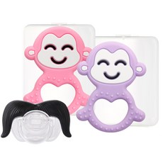 예꼬맘 아기전용 원숭이 치발기 2종 + 콧수염 젖꼭지, 1개, 핑크+퍼플