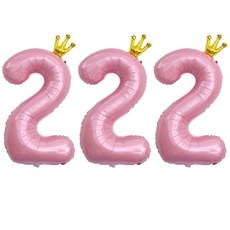 JOYPARTY 숫자 2 왕관 은박풍선 90cm, 핑크, 3개