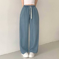플랜데이 여성용 르비 사계절 와이드 데님 밴딩팬츠 랜데이 여성용 르비 사계절 와이드 데님 밴딩팬츠