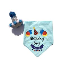 YOGiSSO 寵物生日派對造型服裝組, 生日帽+口水巾 Set, 三角彩帽10*13cm+慶生圍巾66*46cm, 藍色, 1組