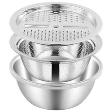 3 in 1 스테인레스 채칼 채반 믹싱볼 3종 세트, Silver