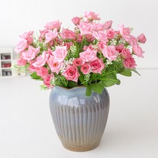 앙플랜트 조화 장미 성묘 부쉬 꽃다발 15p x 3개, 핑크