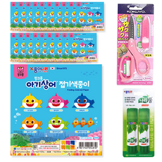 종이나라 1000 핑크퐁 아기상어 접기 색종이 20p + 고쿠요 SAXA 플라이 캡 가위 핑크 + 나라풀 15g x 2p 세트, 1세트, 6색