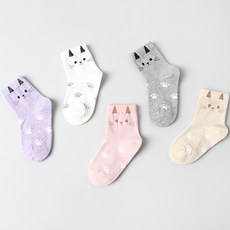설레발 아동용 큐티 냥냥이 중목 양말 5켤레 세트 레발 아동용 큐티 냥냥이 중목 양말 5켤레 세트