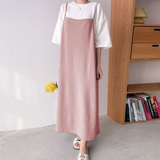 보리맘 밀크 반팔 레이어드 끈 임산부 원피스 세트 R414