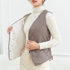 페이토 여성용 라운드 라인 컬러 경량 패딩조끼