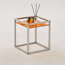 데리A 유리 실버 큐브 협탁 400, A형 오렌지