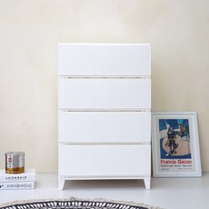  보노하우스 가든 라탄 와이드형 4단 서랍장 화이트 4개 