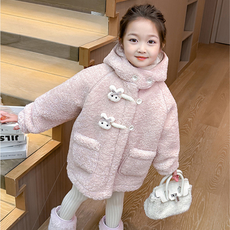 오렌지다몸 여아용 입체쌍토끼 단추 뽀글 후드 자켓