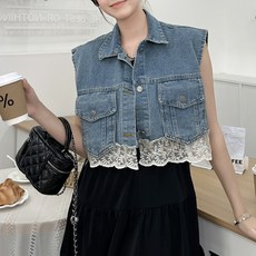 LUNA GIRL 女款Tori牛仔蕾絲無袖夾克 L25SMJK033122