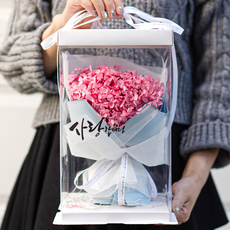 LED 드라이플라워 수국 꽃다발 + 스티커 + 케이스 세트, 핑크