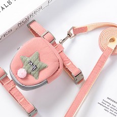 일타르 강아지 고양이 백팩 별 하네스 + 리드줄 세트, 핑크(M), 1세트