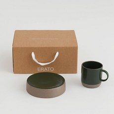 ERATO 韓國產釉瓷馬克杯平盤早餐禮物組 2入, 蒿, 盤子+杯子, 1套