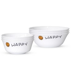 Bormioli ROCCO 笑臉印花餐碗組, 白色, 韓式飯碗 3p + 湯 3p