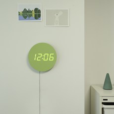 무아스 크레용 미니 무소음 LED 벽시계, 포레스트 그린