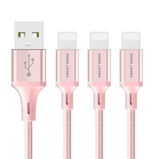 스윗홈 8핀 고속충전 메탈 패브릭 케이블 3p, 로즈골드, 2.5m, 3개