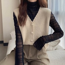 andstyle 女款華夫格鈕扣針織背心 261204