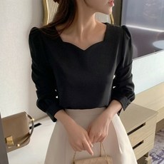  피어니스트 심플 스퀘어넥 긴팔 블라우스 