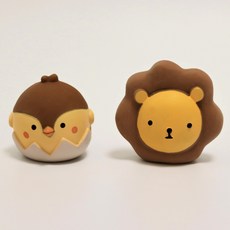 꼬수니토이즈 강아지 사자와 참새 라텍스 삑삑이 장난감 2종 세트, 브라운, 1세트