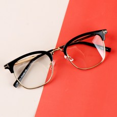 BEIMA 남여공용 사각 빅사이즈 하금테 27M 패션 안경테 골드블랙 ONE (렌즈없음)+안경닦이 케이스 세트