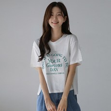Chic Fox 女款Going To印花開叉T恤, 綠色