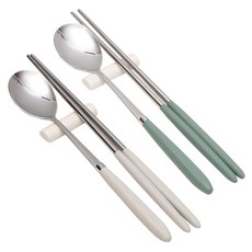 Willive Amos 馬卡龍色系湯匙筷子2入組, 1組, 灰色+卡其色, 湯匙 2支+筷子 2雙