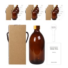병도매닷컴 갈색커피 병 500ml + 스탬핑골드캡 + 병라벨 심플영문밀크티 + 캡라벨 심플영문밀크티봉인+ 박스, 10세트