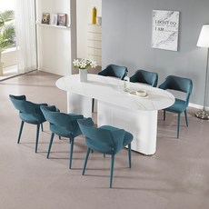 로드퍼니처 오클리 세라믹 1800 식탁 + 의자 6p 세트 6인용 방문설치, 식탁(화이트), 의자(블루)