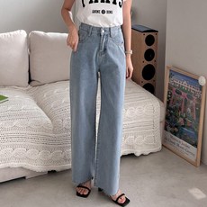 여성용 라라온 이엘리 밴딩 일자 청바지