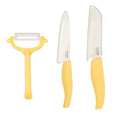 Glasslock Baby系列 陶瓷刀具組 黃色, 1組, 削皮刀 + 陶瓷刀21.5cm + 陶瓷刀25cm