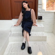 반에이크 여성용 쥬리 데님 멜빵 원피스
