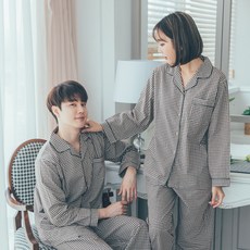 도씨 커플용 순면 긴팔 카라 잠옷 상하의 2종 세트