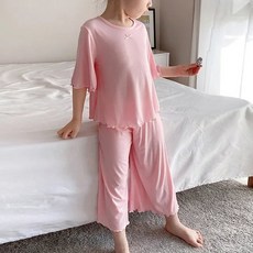 woojooi 女童款飄逸荷葉邊7分室內服上下套裝
