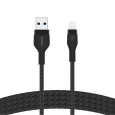 벨킨 프로 플렉스 USB A-라이트닝 아이폰 고속 충전 케이블 CAA010bt1M, 블랙, 1m, 1개