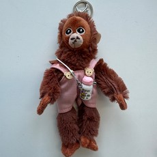 다다랜드 오숭이 원숭이 오랑우탄 키링 인형, 핑크멜빵 텀블러, 1개, 11cm