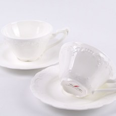 본차이나 로코코 2인조 찻잔세트, 화이트, 1세트