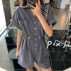 DM 허리 스트링 캐주얼 점프슈트