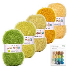 yarna 고급 수세미 뜨개실 80g x 5종 + B타입 도안 8종 세트, 3 옐로우그린 그라데이션, 1개