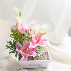 花朵樹木雙層百合人造花盆裝飾花盆組, 混色