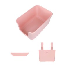 캣츠태그 베이비 묘래박스 고양이 화장실 + 전용 덧대 + 묘래통 세트, 핑크