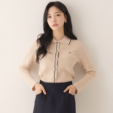 로엠 여성용 물결카라 띠배색 가디건