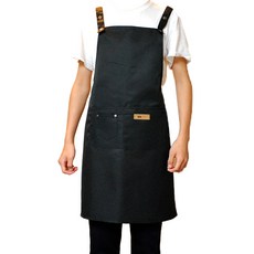 Nusimbi 簡約工作圍裙 H型背部款式 可調節尺寸腰帶, 黑色, 1件