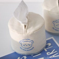 벨라이프 해피 자수 원형 티슈 케이스, 내츄럴 지름 13cm x 높이 11cm, 내츄럴