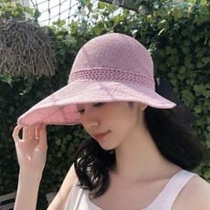 아이앤 여성용 접히는 밀짚 리본 버킷햇