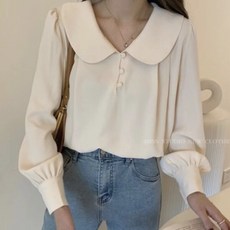 피어니스트 라운드카라 쉬폰 셔츠 블라우스