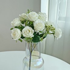 베누디 조화 미니장미 부쉬, 화이트, 1개 화이트