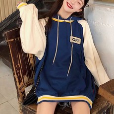 컬러라인 배색 오버핏 후드티 임산부 상의 임부복