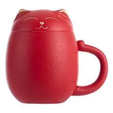 BOACUP 貓咪馬克杯 350ml 含杯蓋 茶濾, 1組, 紅色